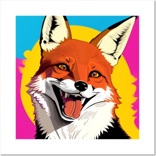 Modern Abstract Pop Art Style Laughing Fox Drawing Posters and Art